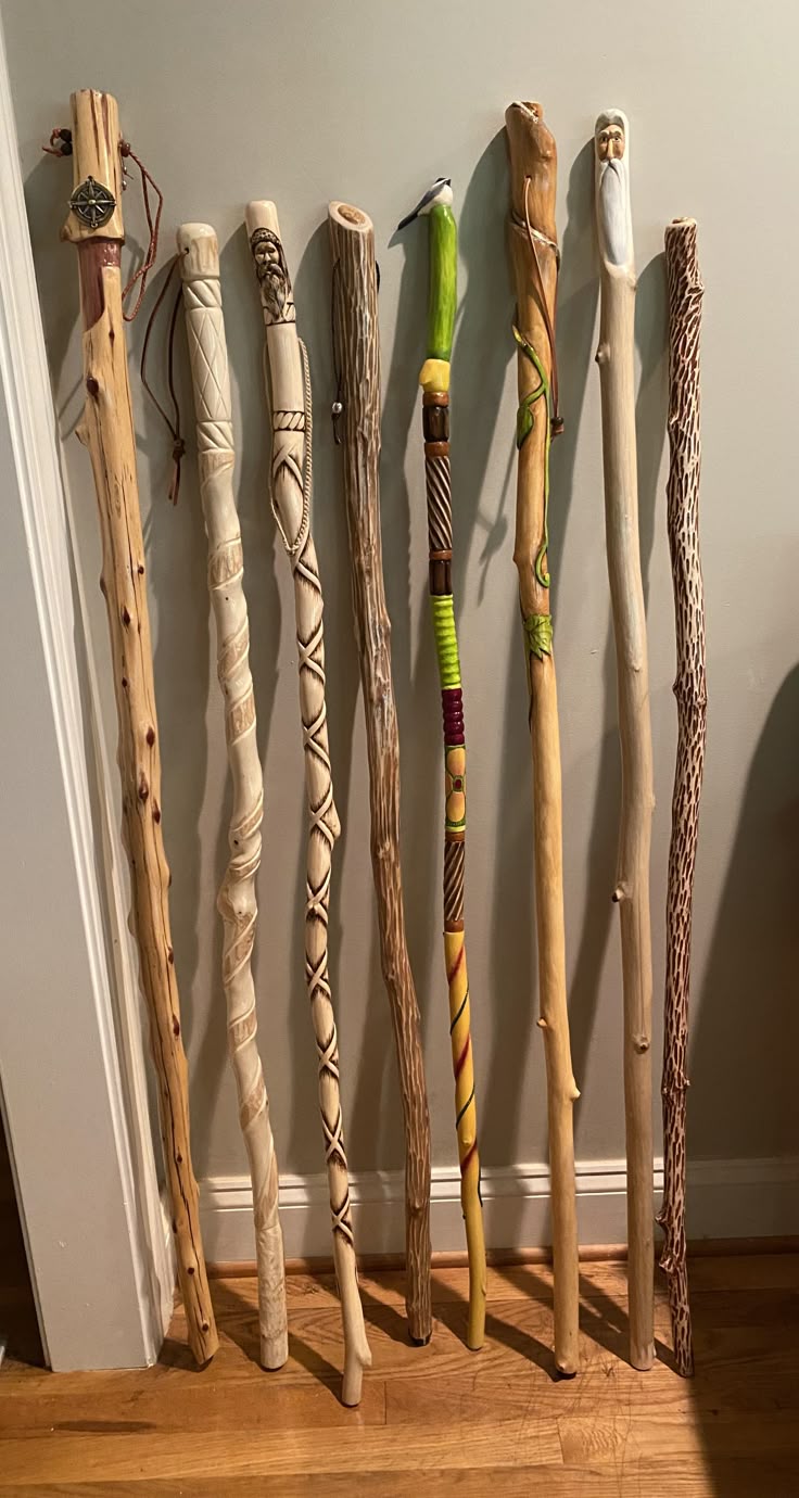 HAND CARVED WOODEN WALKING STICKS OR HIKING STAFFS